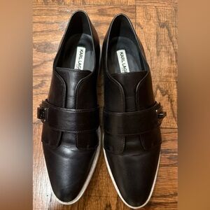 Karl Lagerfeld Black Leather Loafers with Elastic Straps